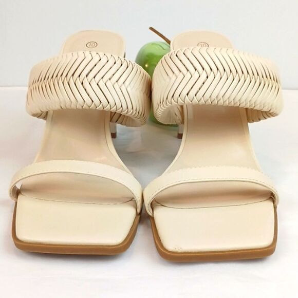 Dream Paris women's nude slip on square toe heels with braided straps size 10 - Picture 2 of 11